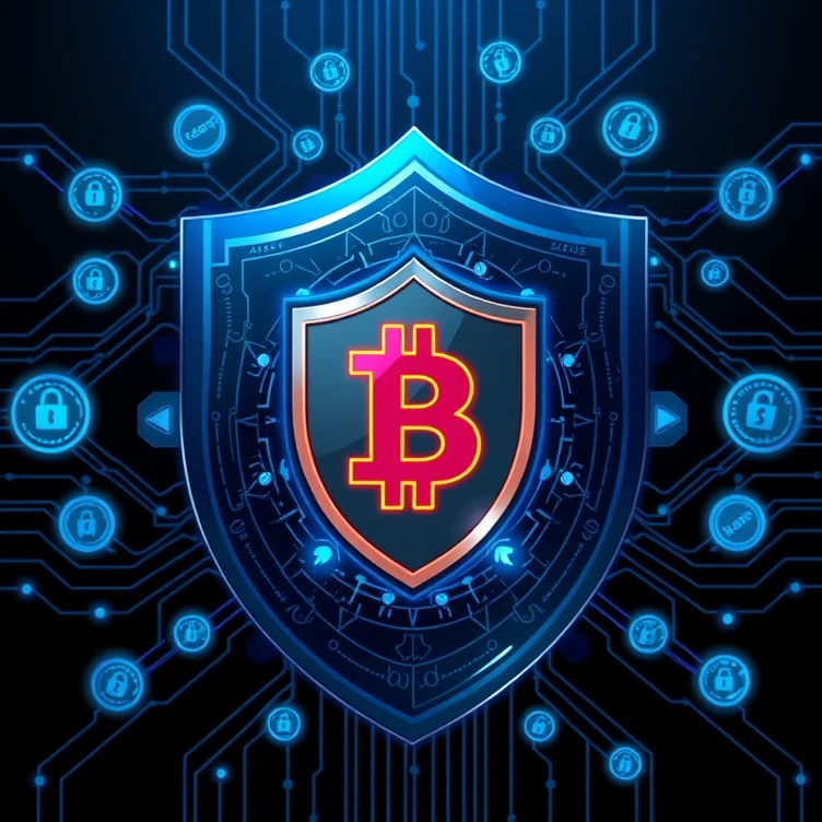 Digital shield protecting cryptocurrency assets with advanced security